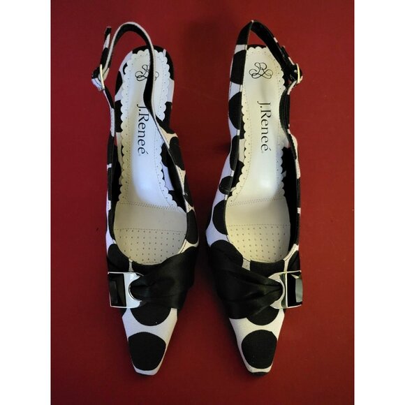 J. Renee Black & White Polka Dot High Heel Sling Back Shoe Size 8 - Picture 7 of 7